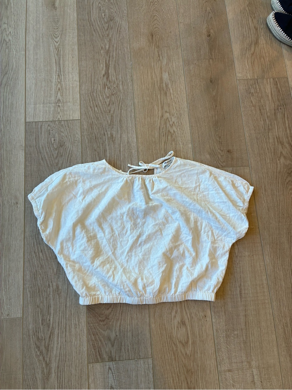 Madewell white blouse cap sleeve baggy fit crop wrap back with tie small cotton